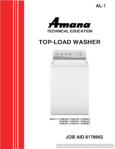Amana NTW5400T Top Load Washer Service Manual
