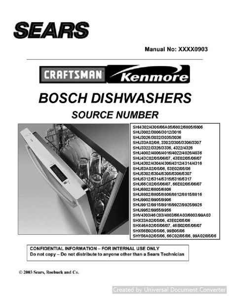 Bosch SHV4303 Dishwasher Sears ServiceManual