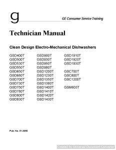 Ge GSD1430T Clean Design Electro-Mechanical Dishwashers Manual