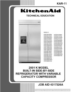 KitchenAid KSSS48QKX00 Refrigerator Technical Education PDF Service Manual