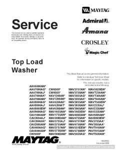 Maytag Amana PAVT910AW Top Load Washer Service Manual