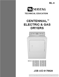 Maytag MGD5500TW0 Centennial Electric & Gas Dryers Service Manual