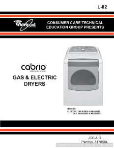 Whirlpool Cabrio WED6400S Gass & Electric Dryer Service Manual